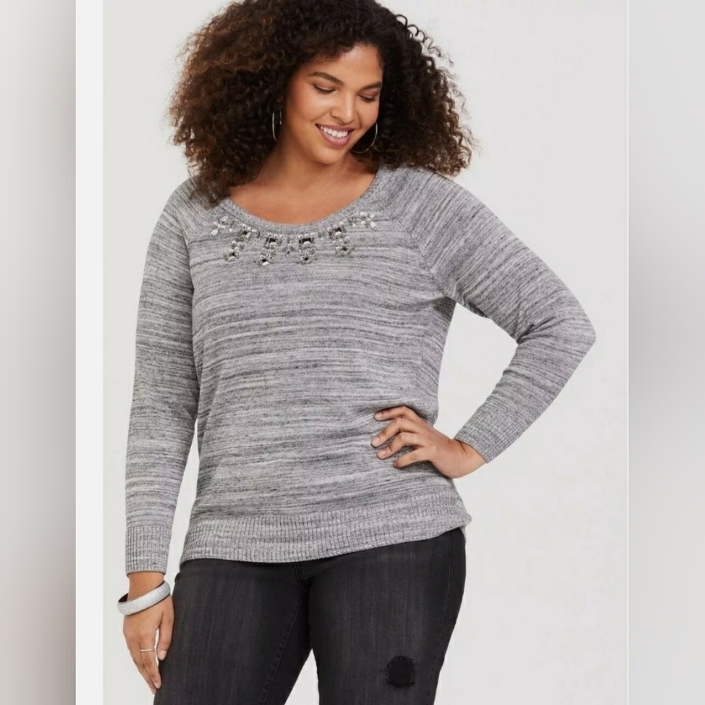 TORRID Chic Gray Sweater with Gem Accents...SIZE:0